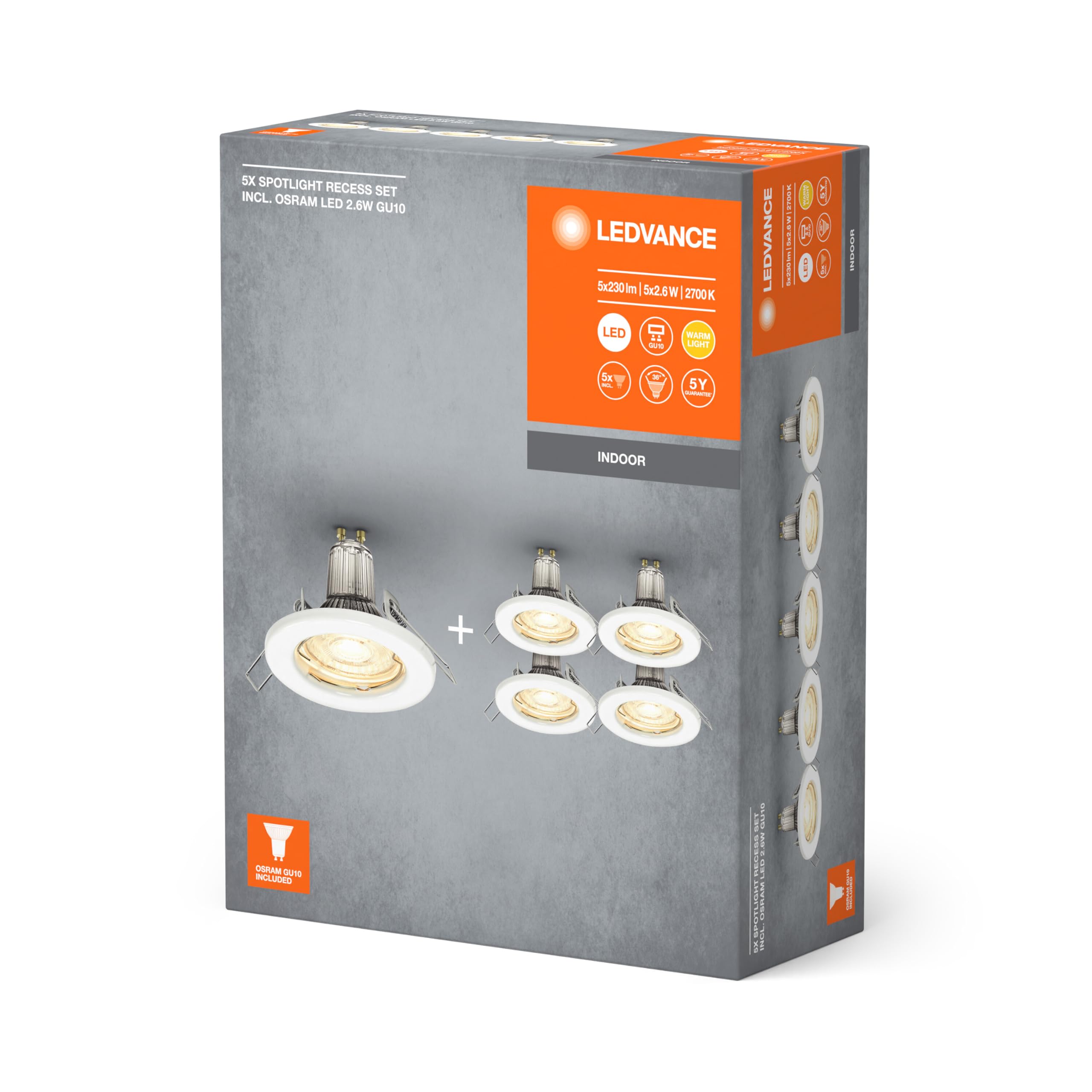 ledvance-spot-einbauleuchten-5er-pack-wei-gu10-inkl-5x-osram-2-6w-metall-ip20 image 6