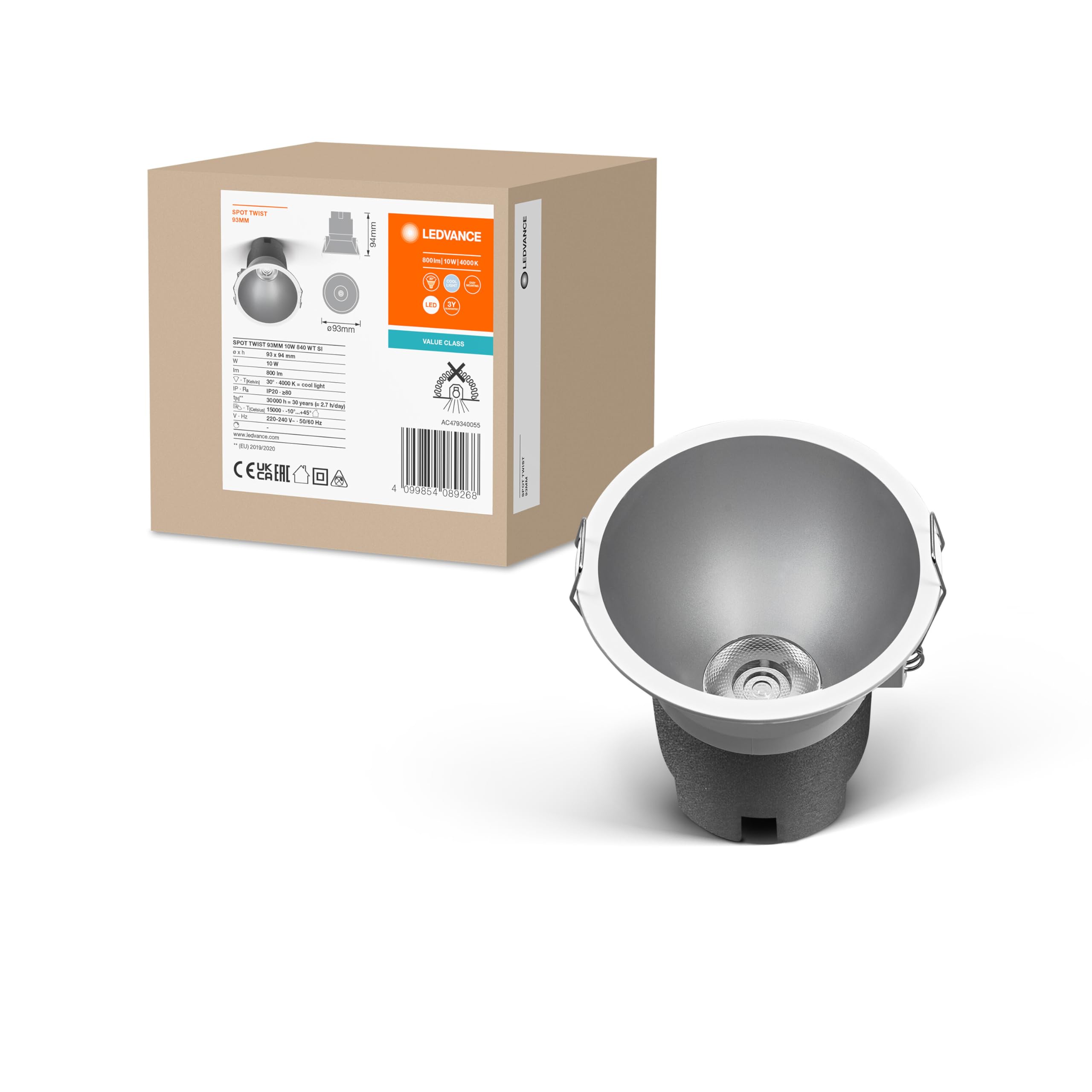ledvance-spot-twist-einbau-downlight-silber-10w-800lm-3000k-93mm image 1