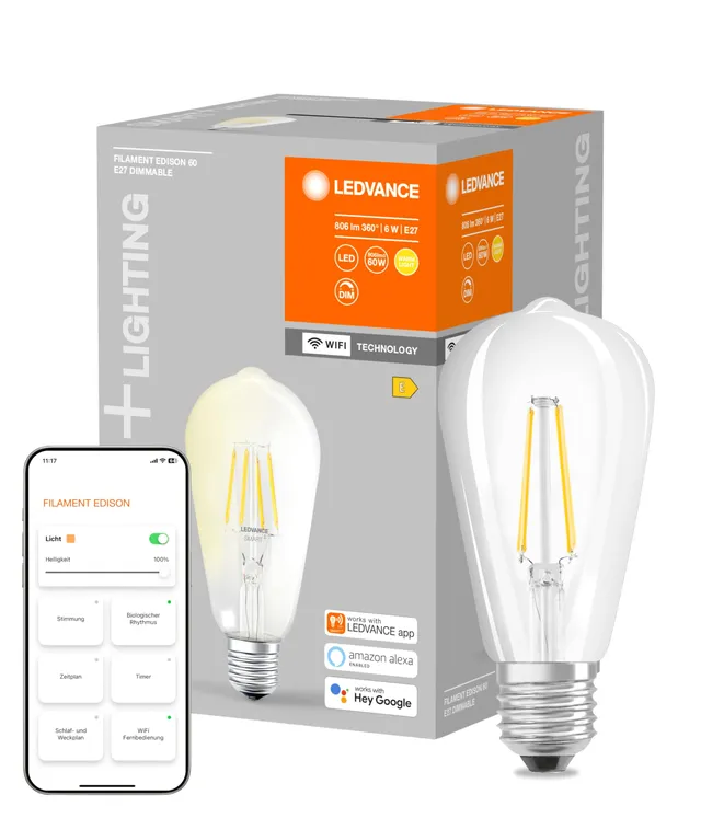 ledvance-smart-wifi-filament-edison-e27-warmwei-dimmbar image 1