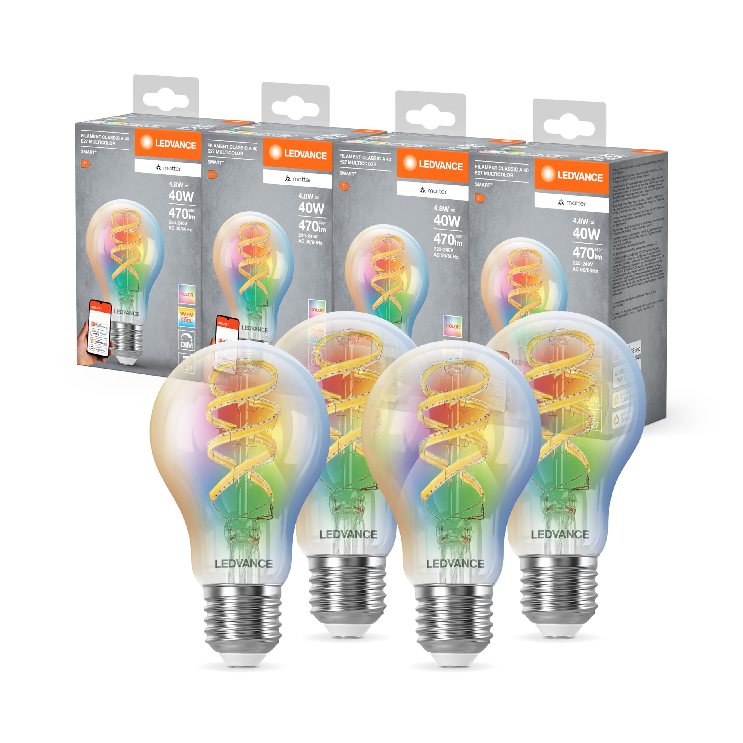ledvance-smart-matter-led-lampe-classic-a-e27-4-8w-470lm-rgbw-4-pack image 1