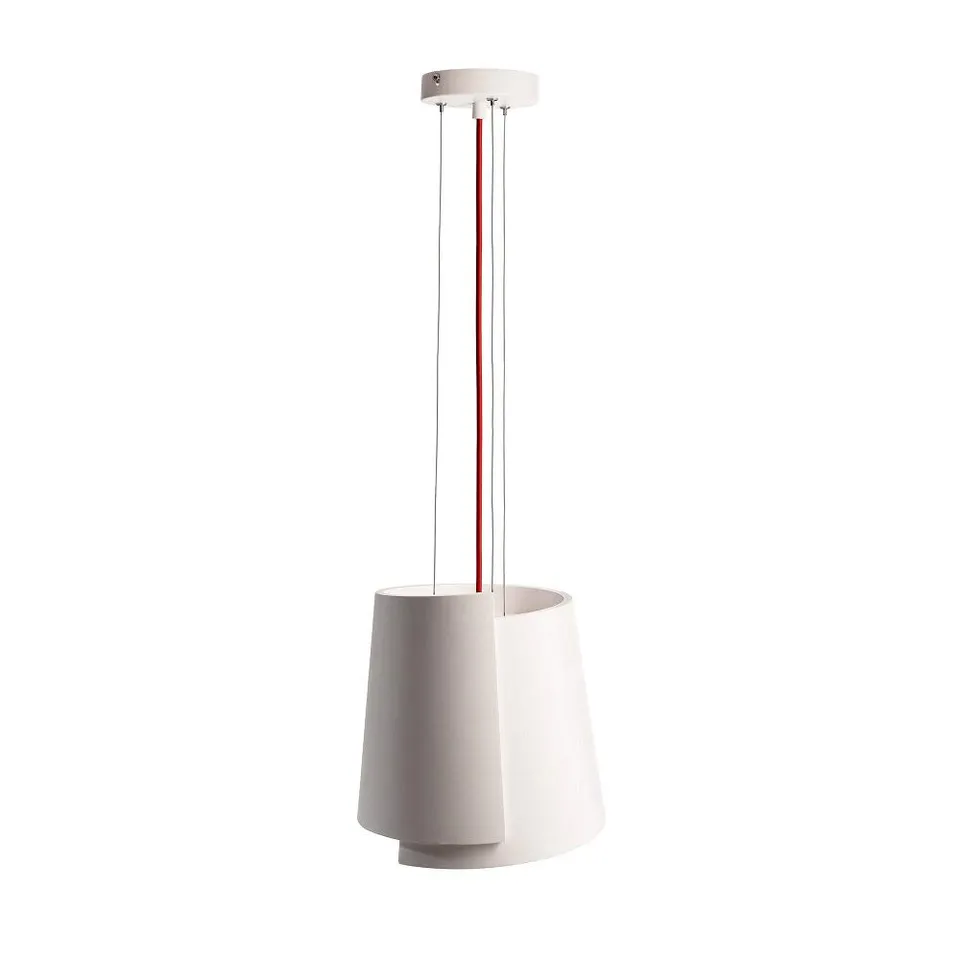 deko-light-twister-ii-gips-pendelleuchte-e27-wei-mit-rotem-kabel image 1