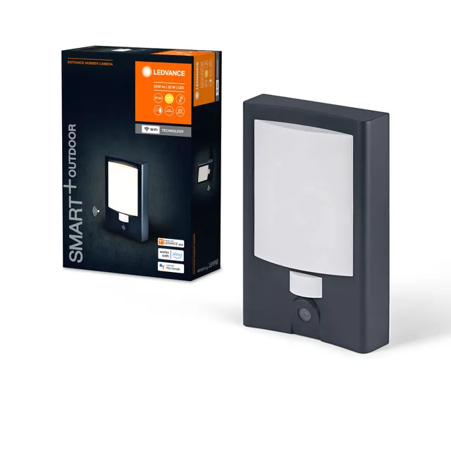 ledvance-smart-outdoor-wandleuchte-mit-kamera-hausnummer-und-lautsprecher-3000k- image 1