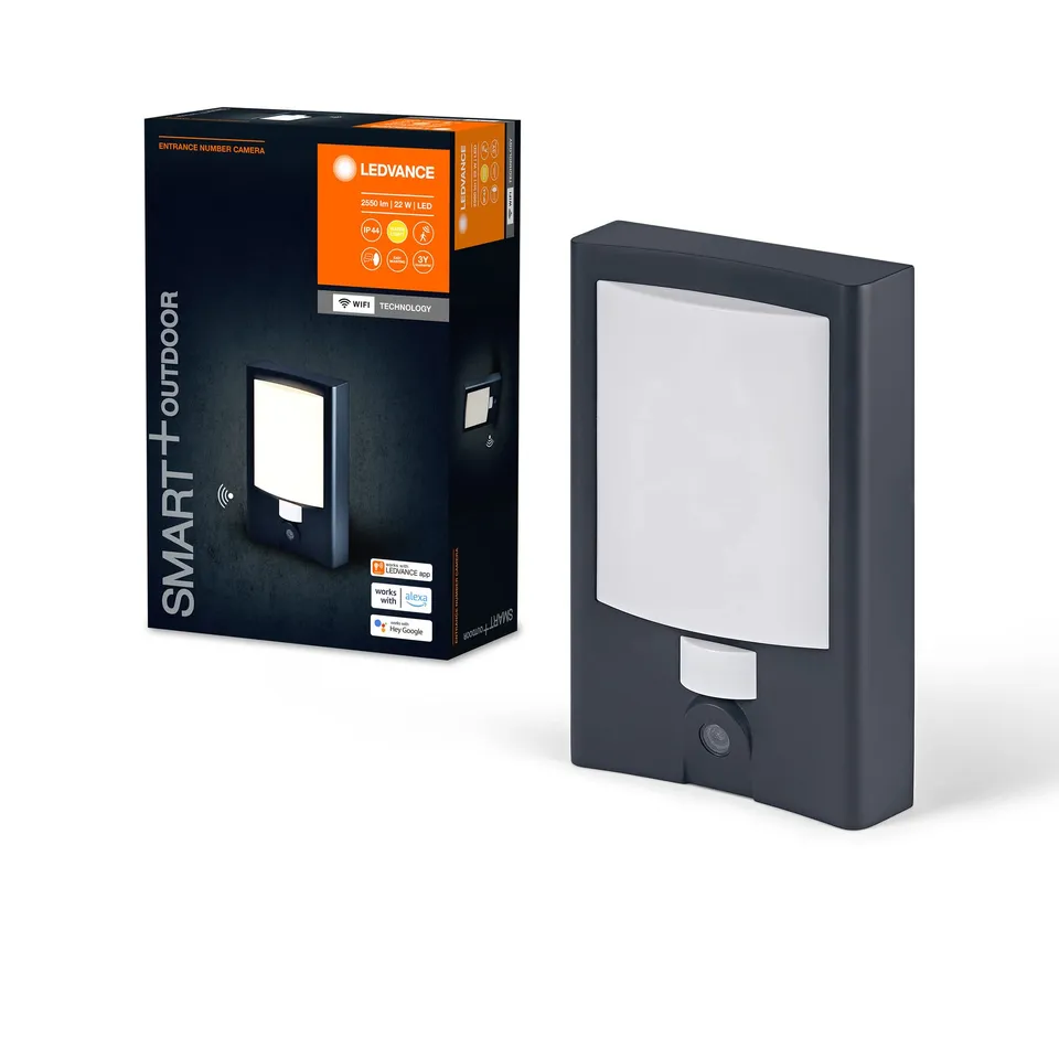ledvance-smart-outdoor-wandleuchte-mit-kamera-hausnummer-und-lautsprecher-3000k- image 1